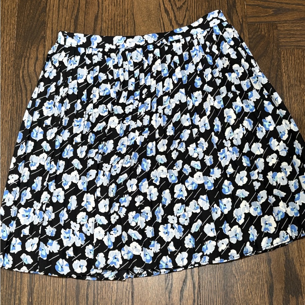 J. Crew White and Blue Pleated Skater Skirt